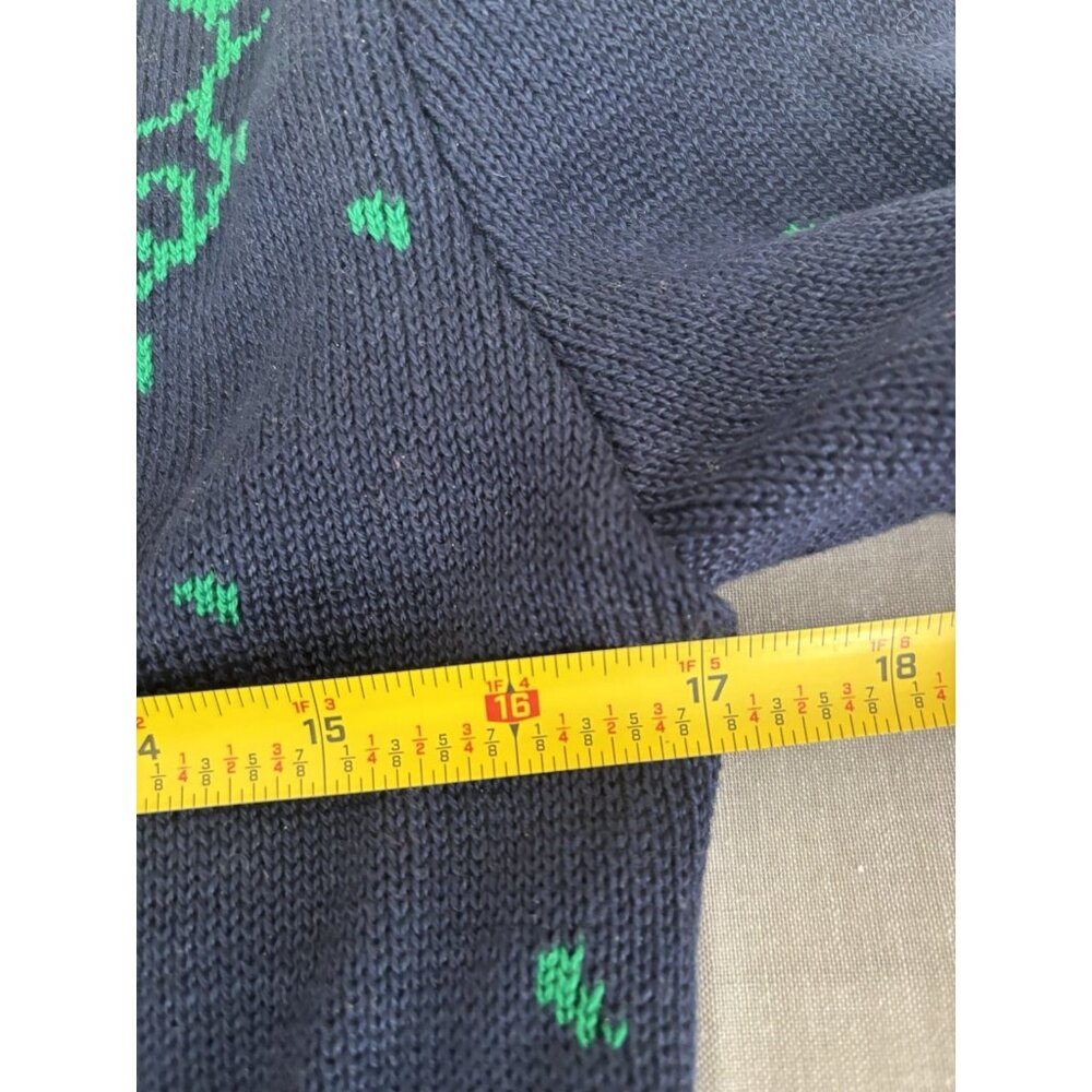 Vintage Blue Green Knit Wrap Sweater Cropped Fit Deep V Puff Sleeves Union Small - Picture 11 of 12